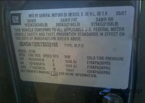 2007 Chevrolet Hhr Ls из США, поврежденный, VIN 3GNDA13D57S633168